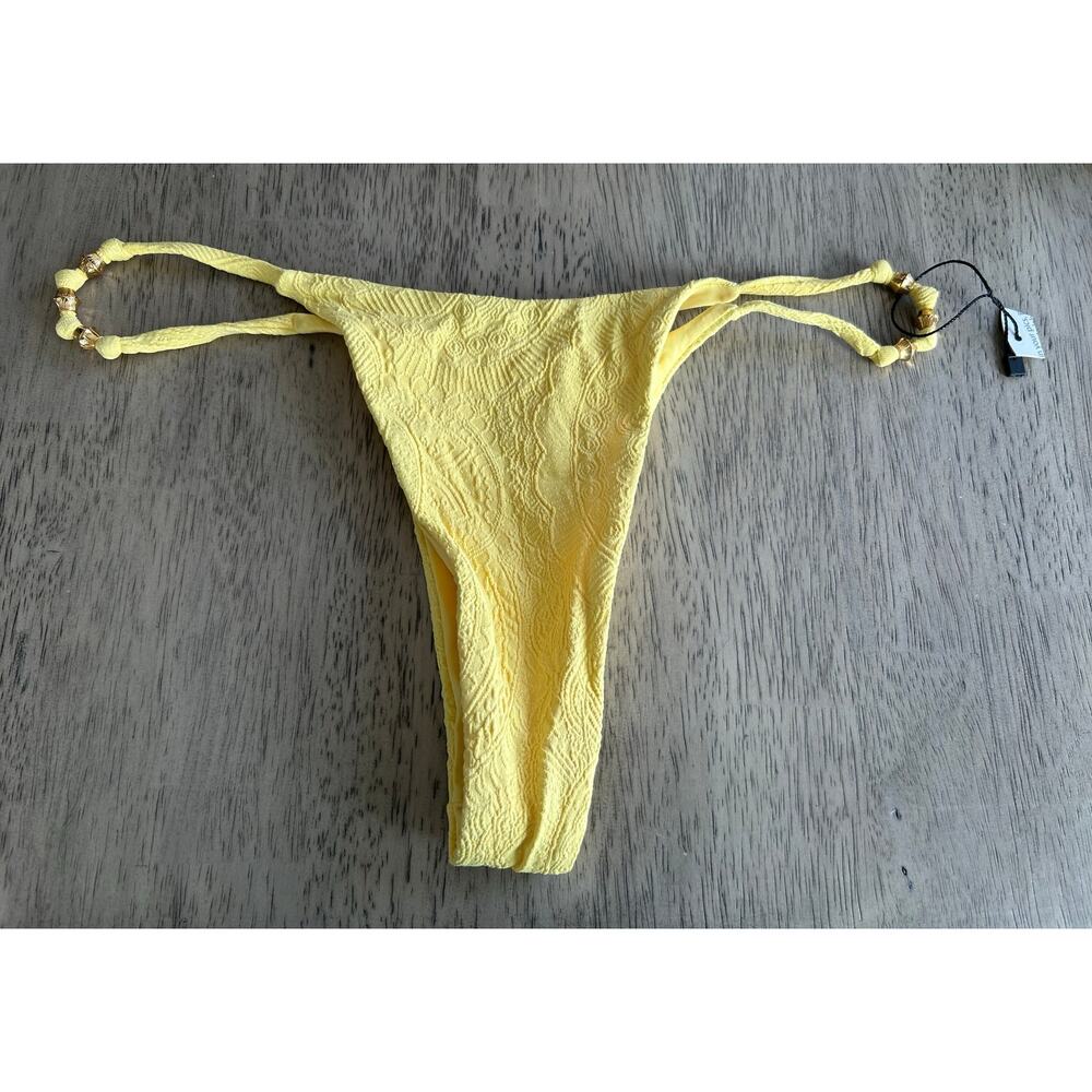 JMP The Label Yellow and Gold Paisley Thong Bikini Bottom - M